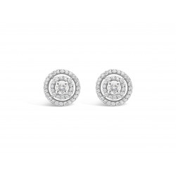 Round Halo Settings Diamond Earrings, in 18ct White Gold. Tdw 0.55ct